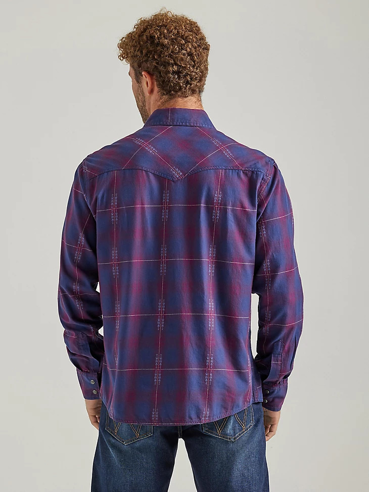 Wrangler Men's Retro Long Sleeve Plaid Shirt Purple Dissolve Chaar