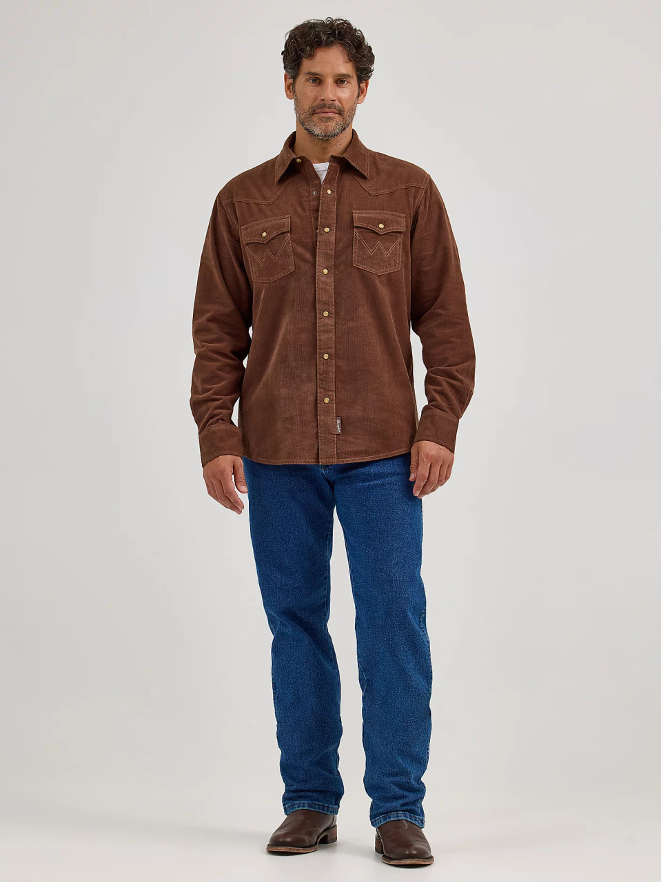 Wrangler Men's Retro Premium Western Snap Corduroy Shirt - Brown