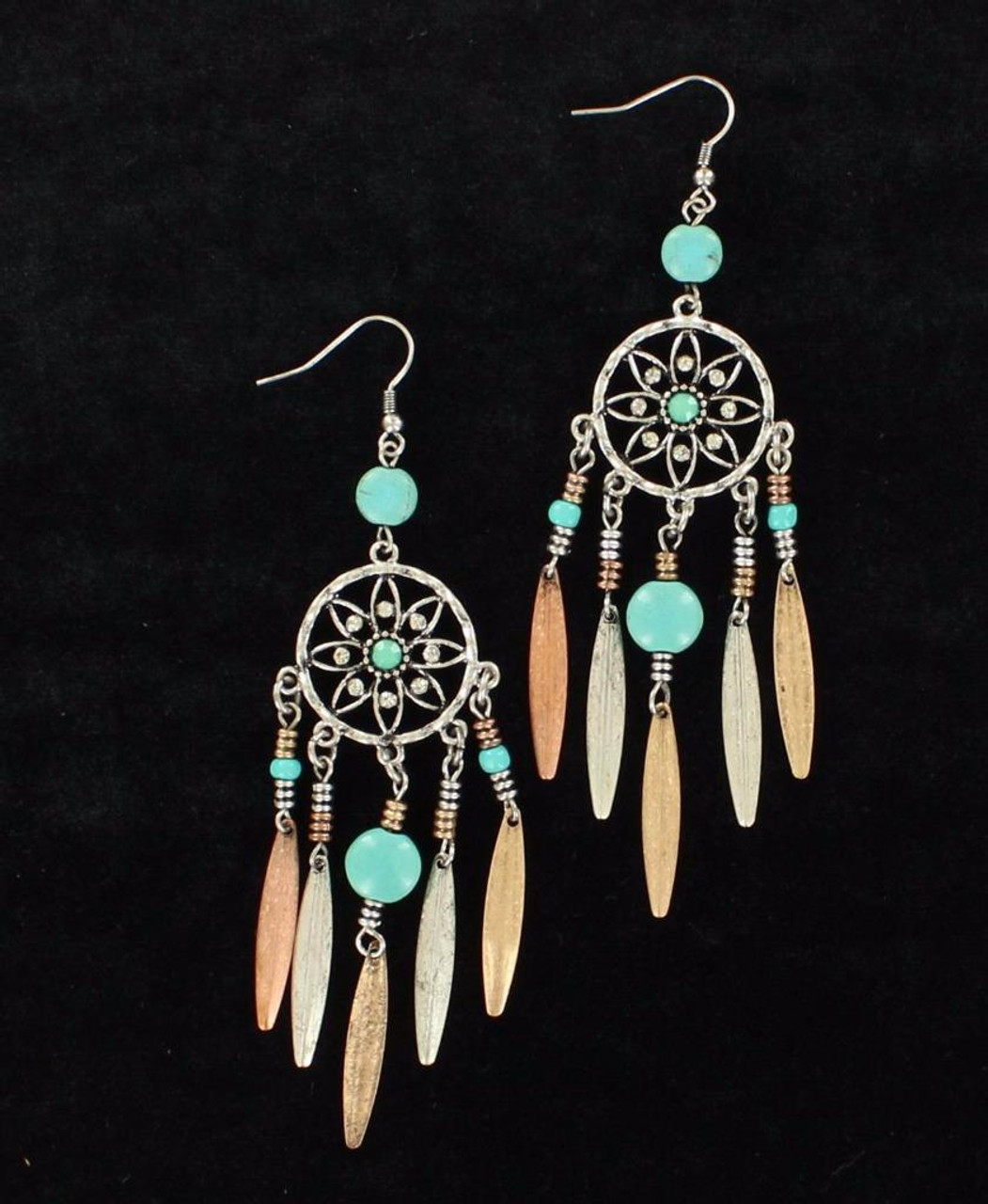 Vintage Sterling Silver Turquoise Dreamcatcher Earrings - Yourgreatfinds