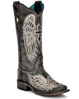 Corral Women's Black Cross and Wings Tall Western Boot Square Toe Corral Women's Black Cross and Wings Tall Western Boot Square Toe