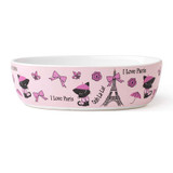 PetRageous "I Love Paris" 7" Oval Cat Bowl - Pink