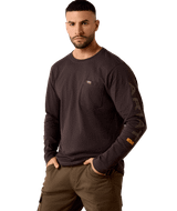 Ariat Men's Rebar Cotton Strong Standard Logo Pocket T-Shirt - Licorice/Canteen