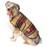 Chilly Dog Tan Tartan Plaid Blanket Dog Coat
