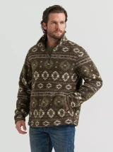 Wrangler Men's Hay Away Sherpa Quarter-Zip Pullover - Black Olive