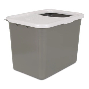 Petmate Top Entry Litter Box - Brushed Nickle Base/Pearl White Lid