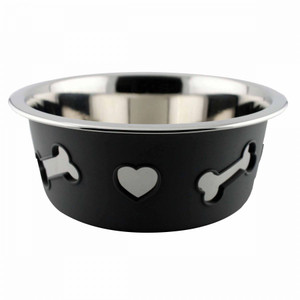 Weatherbeeta Non-Slip Stainless Steel Silicone Bone Dog Bowl - Assorted Colors