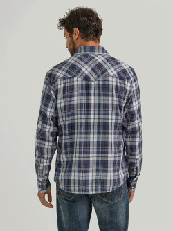 Wrangler Men's Retro Premium Long Sleeve Plaid Snap Shirt - Deep Blue