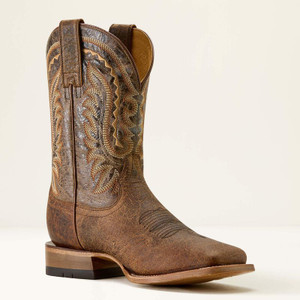 Ariat Men's Rock Ridge Wide Square Toe Western Boot - Saddle Brown Bison/Nutshell Tan