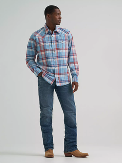 Wrangler Retro Premium Long Sleeve Snap Shirt - Modern Fit - Blue Multi
