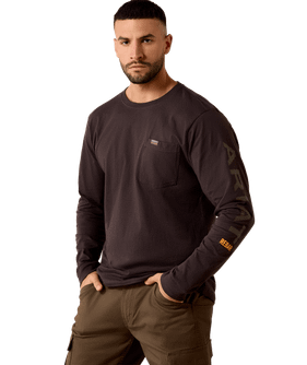 Ariat Men's Rebar Cotton Strong Standard Logo Pocket T-Shirt - Licorice/Canteen