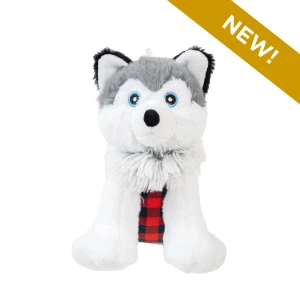 Tall Tails Husky with Plaid Jacket Squeaker Dog Toy