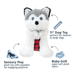 Tall Tails Husky with Plaid Jacket Squeaker Dog Toy