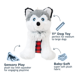 Tall Tails Husky with Plaid Jacket Squeaker Dog Toy