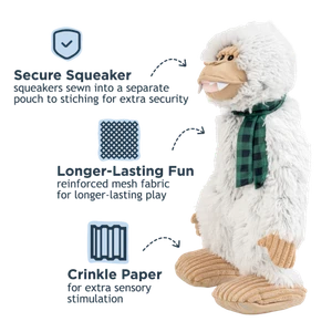 Tall Tails Stuffless Yeti with Scarf Squeaker Dog Toy