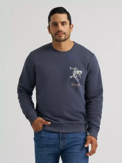 Wrangler Men's Bucking Rider Graphic Fleece Pullover Sweatshirt - Ombre Blue
