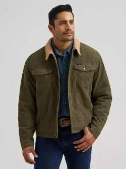 Wrangler Men's Cowboy Cut Sherpa Lined Corduroy Jacket - Olive Night