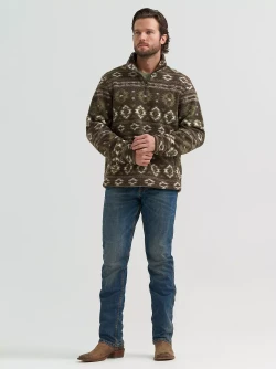 Wrangler Men's Hay Away Sherpa Quarter-Zip Pullover - Black Olive