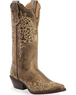 Laredo Women's Jasmine Distressed & Embroidered Cowboy Boots - Tan