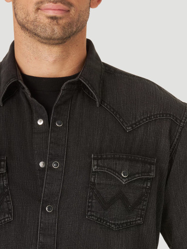 Wrangler Men\'s Retro Long Sleeve Denim Western Shirt - Black Denim - Chaar