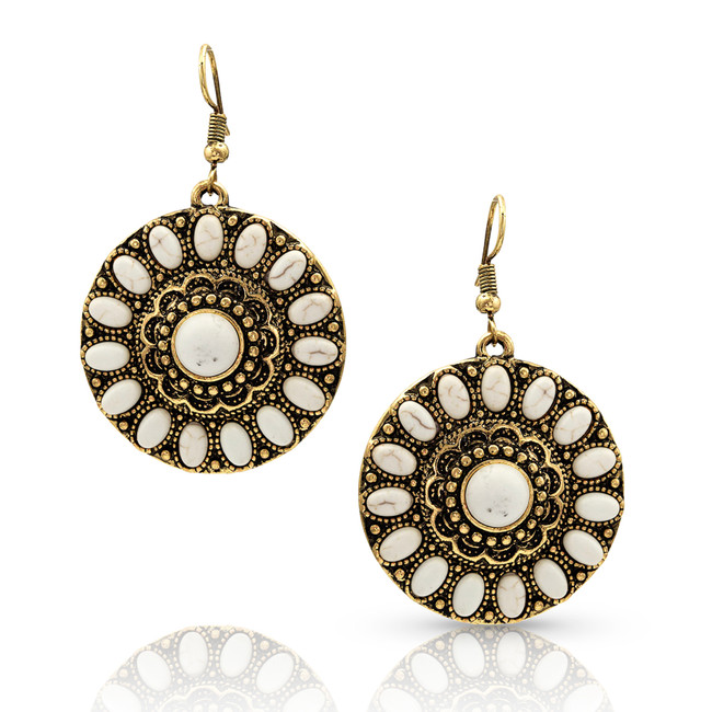 Southwestern White Turquoise Concho Earrings