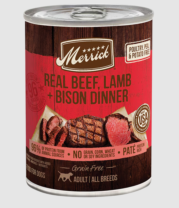 Merrick Grain Free Real Beef, Lamb, and Buffalo Canned Dog Food 