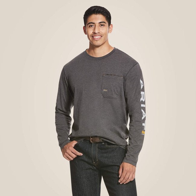 Ariat Men's Rebar Workman Logo Long Sleeve -  Charcoal Heather