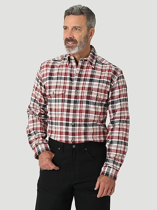 Wrangler Men's Heavyweight Flannel Workshirt - Red/Navy/White