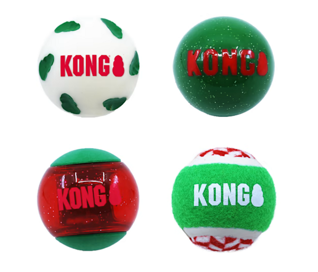 Kong Holiday Occasions Balls Dog Toys 4 Pack