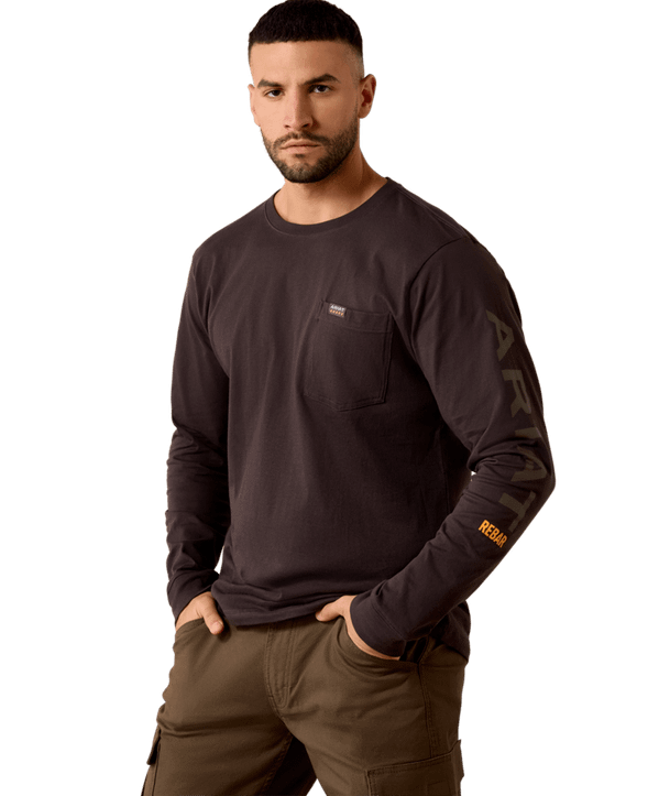 Ariat Men's Rebar Cotton Strong Standard Logo Pocket T-Shirt - Licorice/Canteen