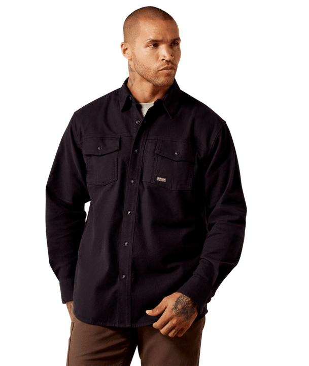 Ariat Men's Rebar Flannel Twill Snap Work Shirt - Black