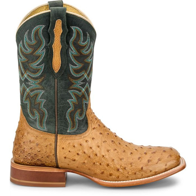 Tony Lama Men's Blaine 11" Ostrich Square Toe - Tan/Blue