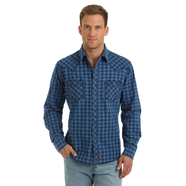 Wrangler Retro Premium Mens Blue Plaid Shirt - Chaar