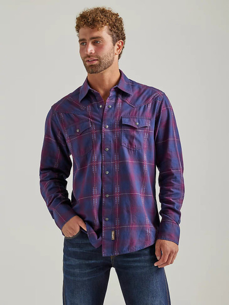 Cromoncent Men's Flannel Shirt - Plaid Long Sleeve Button Down Casual Shirt, Navy Purple, 4XL