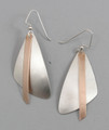 Large Triangle Sterling Silver Earrings with Brushed Finish and Bronze Dangle