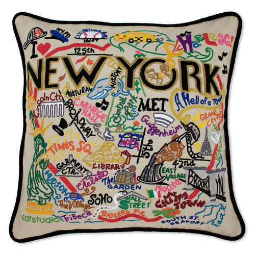 Catstudio New York City Hand-Embroidered Pillow