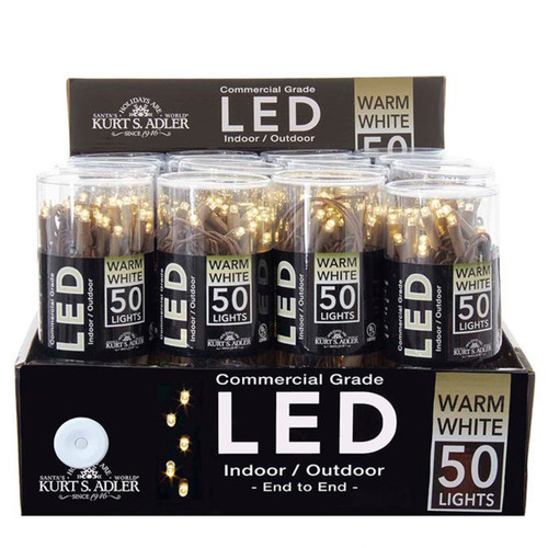 Kurt Adler UL 50-Light 5MM Warm White LED Brown Wire Light Set