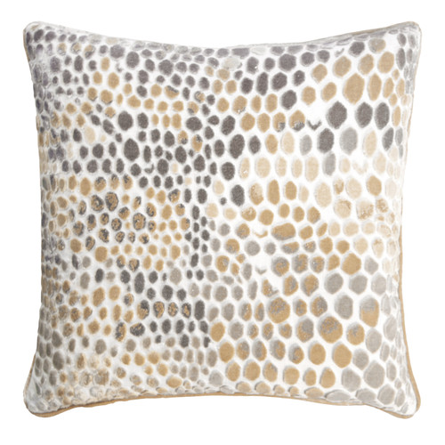 Valentine Lyon Snakeskin Embroidered Decorative Pillow Silk velvet cording 16 x 16"- Gray Sage