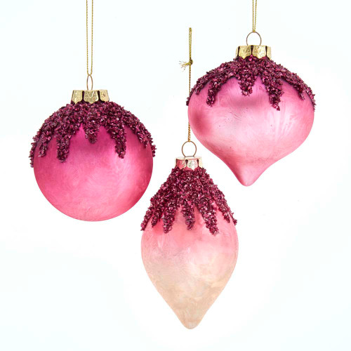Kurt Adler 3.5" Glass Burgundy/Pink Ball/Onion/Finial