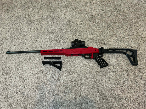 Ruger 10/22 AR style 1913 fixture with folding Buttstock -Red and Black