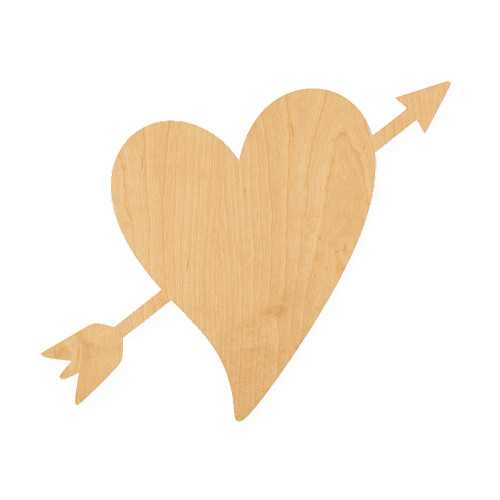 Heart With Arrow Wood Cutout for Crafts, Unfinished Baltic Birch Craft Shape