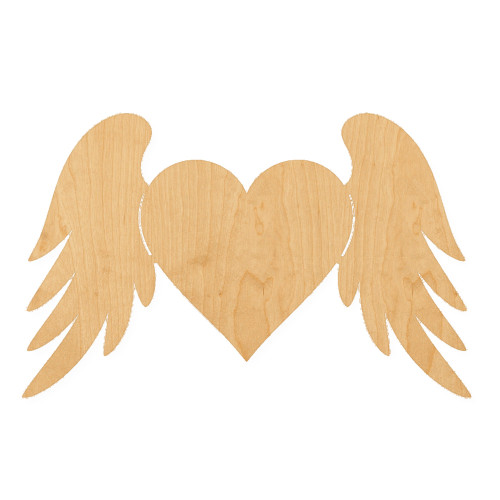 Heart With Wings Wood Cutout for Crafts, Unfinished Baltic Birch Craft Shape
