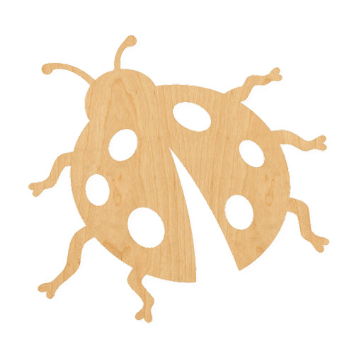 Ladybug On Leaf 2 Wood Cutout for Crafts, Unfinished Baltic Birch Craft Shape