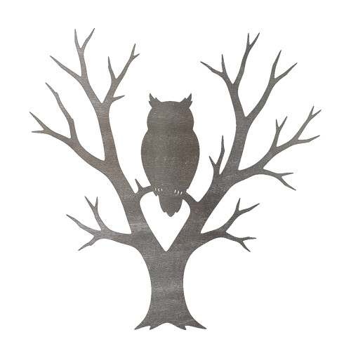 Owl In Tree Steel Cutout Shape, Raw Metal Wall Art and Craft Supply