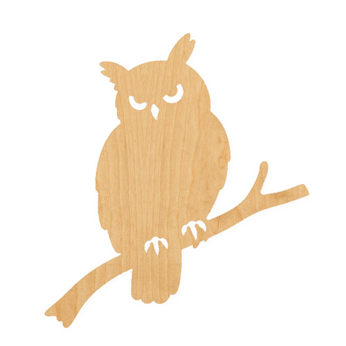Owl On Branch Wood Cutout for Crafts, Unfinished Baltic Birch Craft Shape