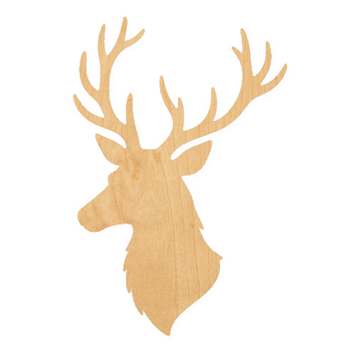 Stag Head Wood Cutout for Crafts, Unfinished Baltic Birch Craft Shape