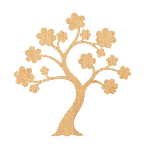 Tree With Blossoms Wood Cutout for Crafts, Unfinished Baltic Birch Craft Shape