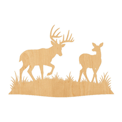 Deer Scene Wood Cutout for Crafts, Unfinished Baltic Birch Craft Shape