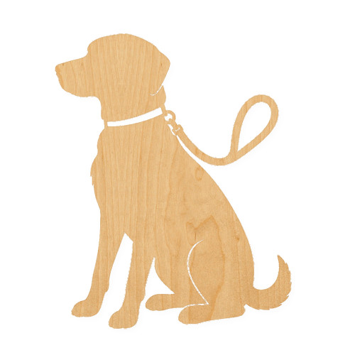 Dog With Leash Wood Cutout for Crafts, Unfinished Baltic Birch Craft Shape