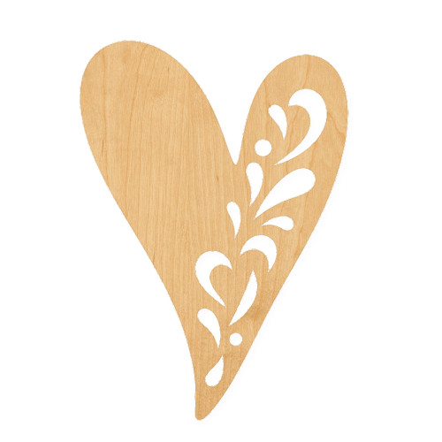 Heart Ornamental Swirl Wood Cutout for Crafts, Unfinished Baltic Birch Craft Shape