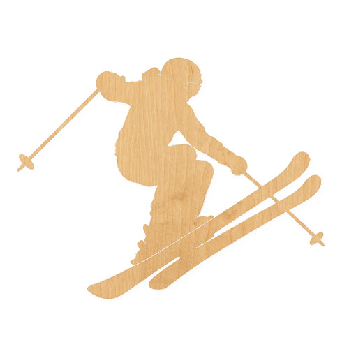 Skier 2 Wood Cutout for Crafts, Unfinished Baltic Birch Craft Shape